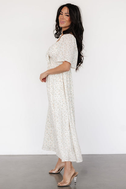 Carah Tie Dress | Off White + Gold Floral