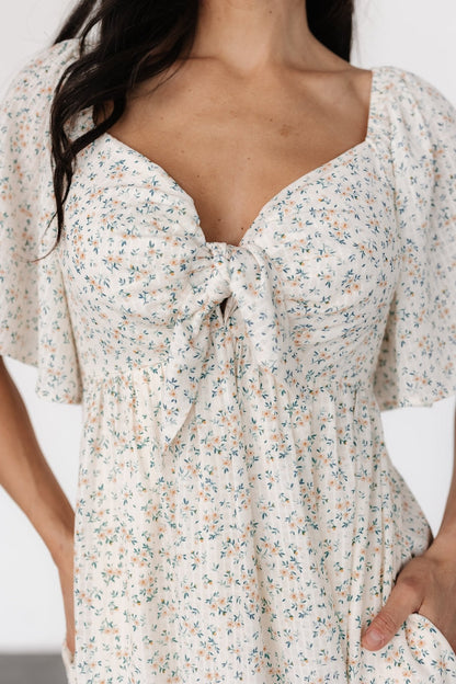 Carah Tie Dress | Off White + Gold Floral