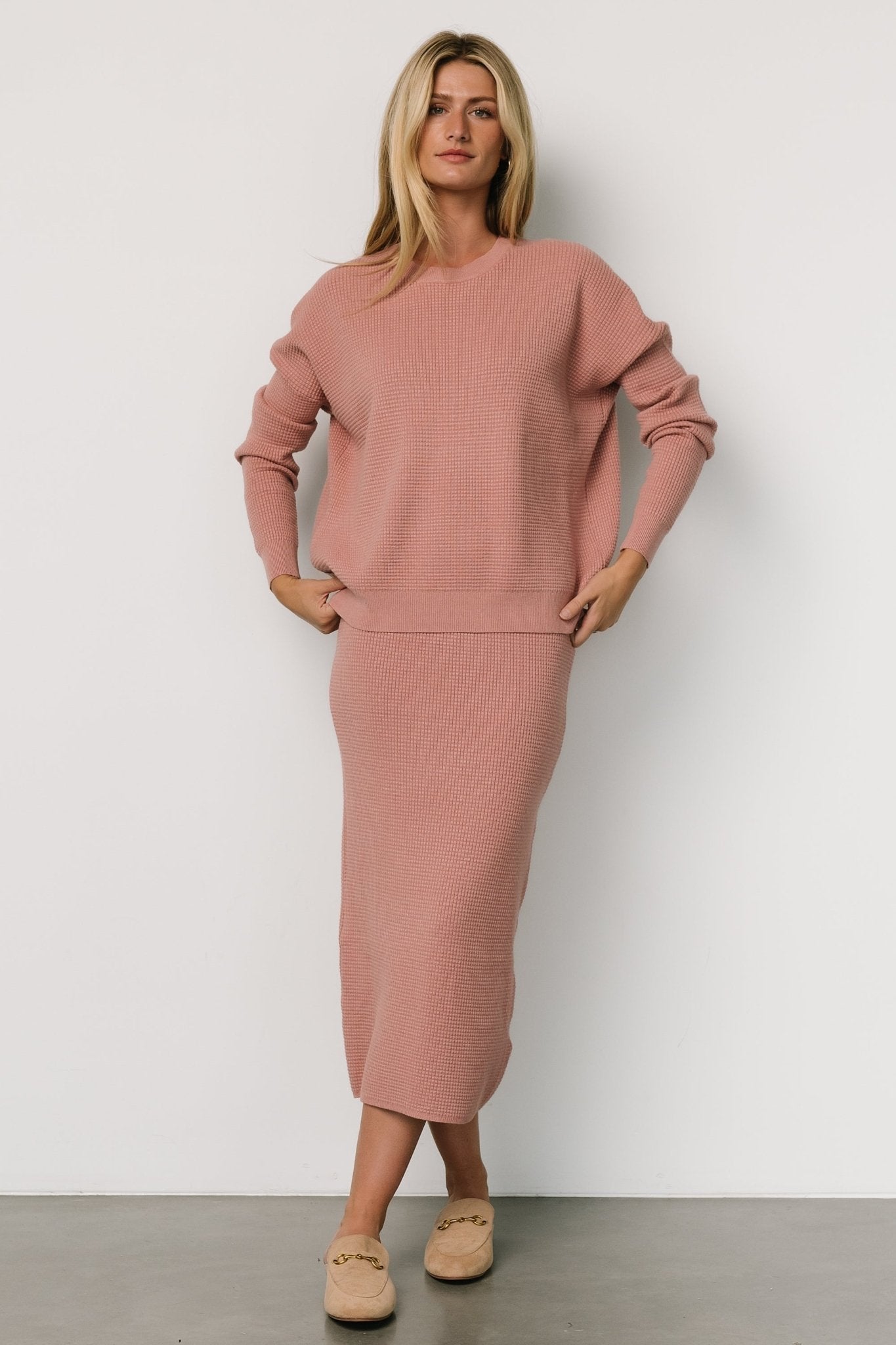 Carey Waffle Midi Skirt | Rose