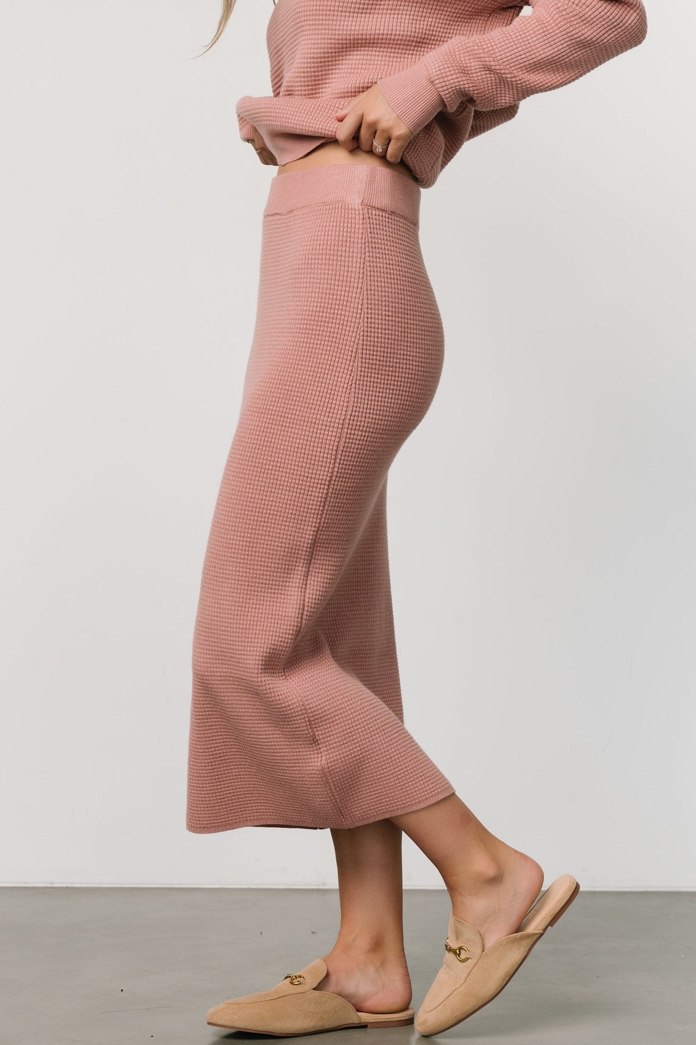 Carey Waffle Midi Skirt | Rose