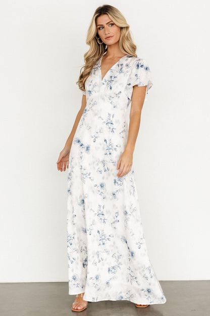 Carmen Maxi Dress | Off White + Blue Floral