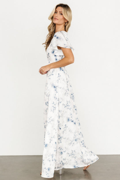 Carmen Maxi Dress | Off White + Blue Floral