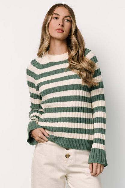 Carrie Striped Sweater | Teal + Ivory