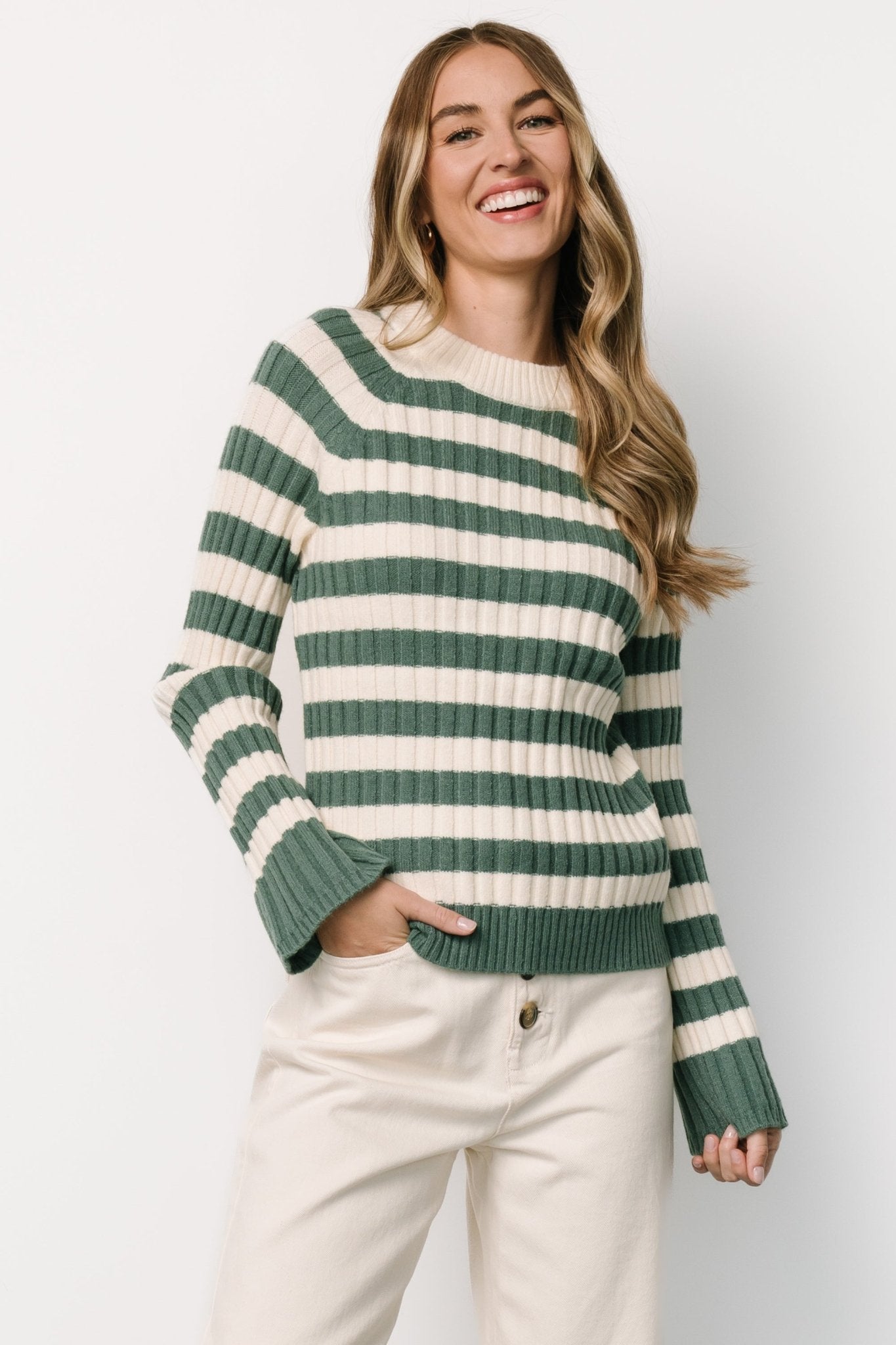Carrie Striped Sweater | Teal + Ivory