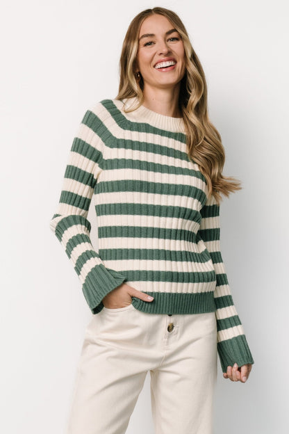 Carrie Striped Sweater | Teal + Ivory