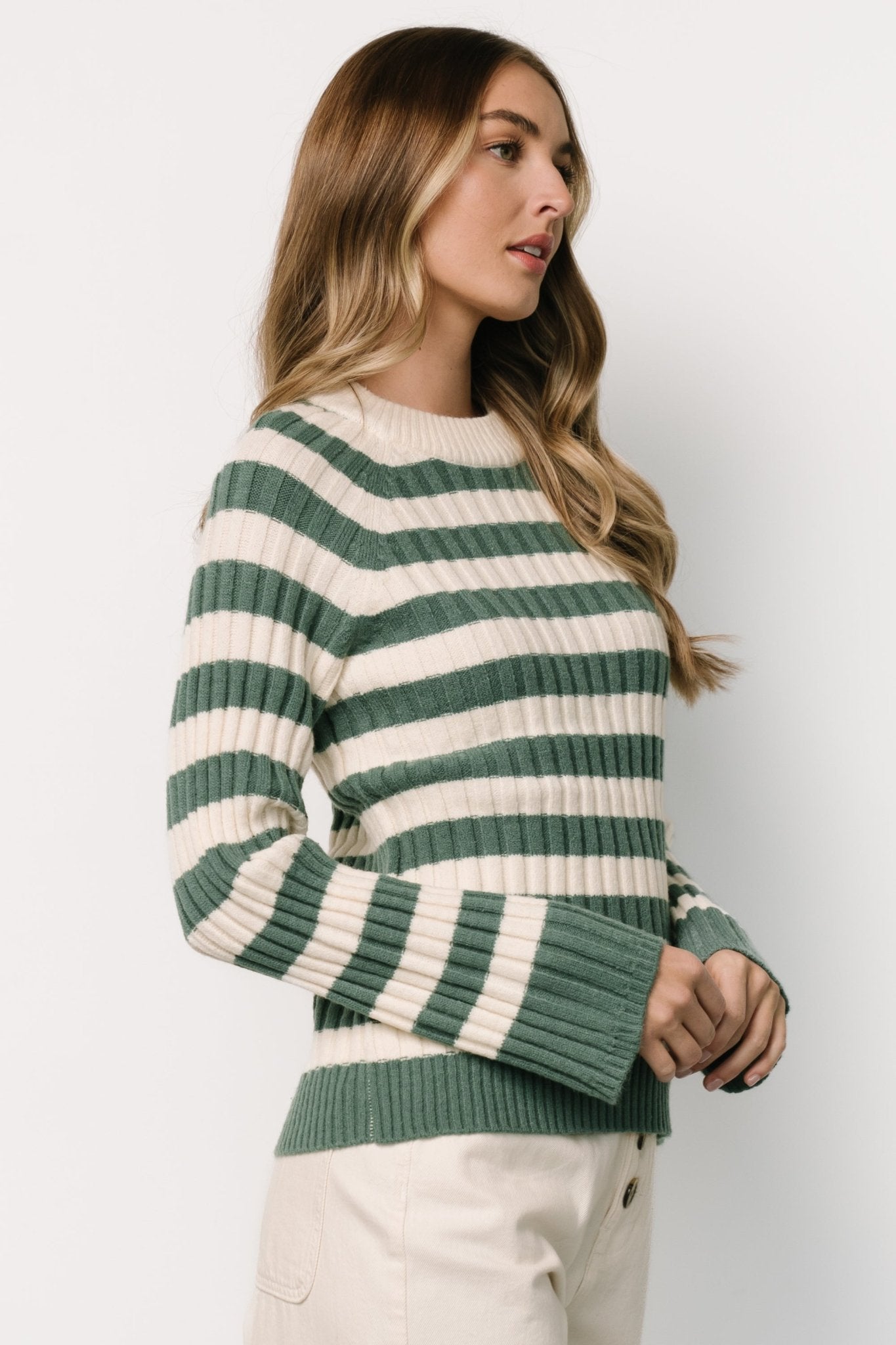 Carrie Striped Sweater | Teal + Ivory