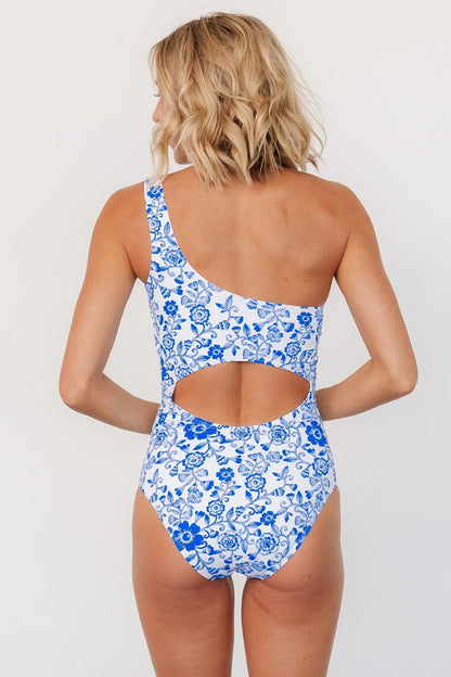 Catania One Piece | White + Cobalt Floral