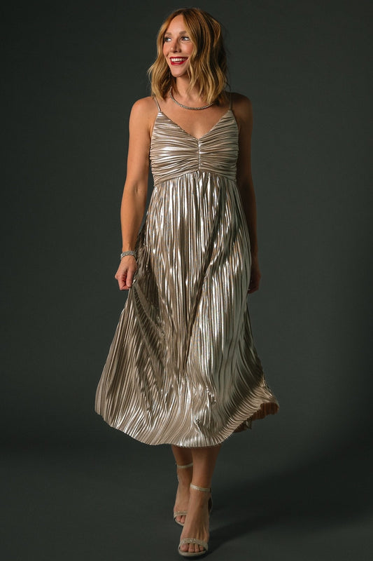 Cecilia Pleated Dress | Champagne