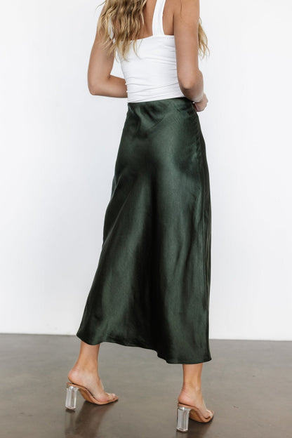 Celeste Satin Midi Skirt | Dark Green