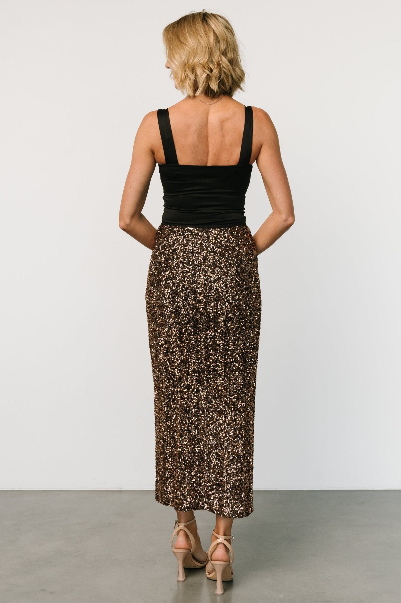 Charmed Sequin Midi Skirt | Bronze