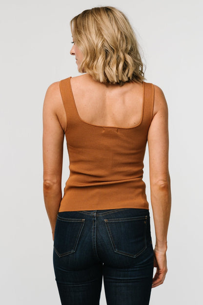 Cher Square Neck Knit Tank | Copper