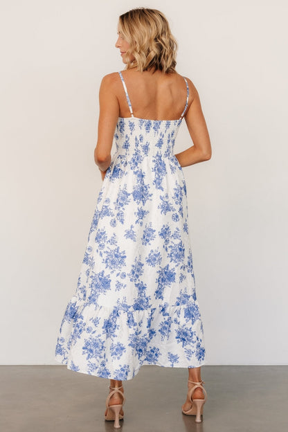 Cherie Jacquard Dress | Off White + Blue Floral