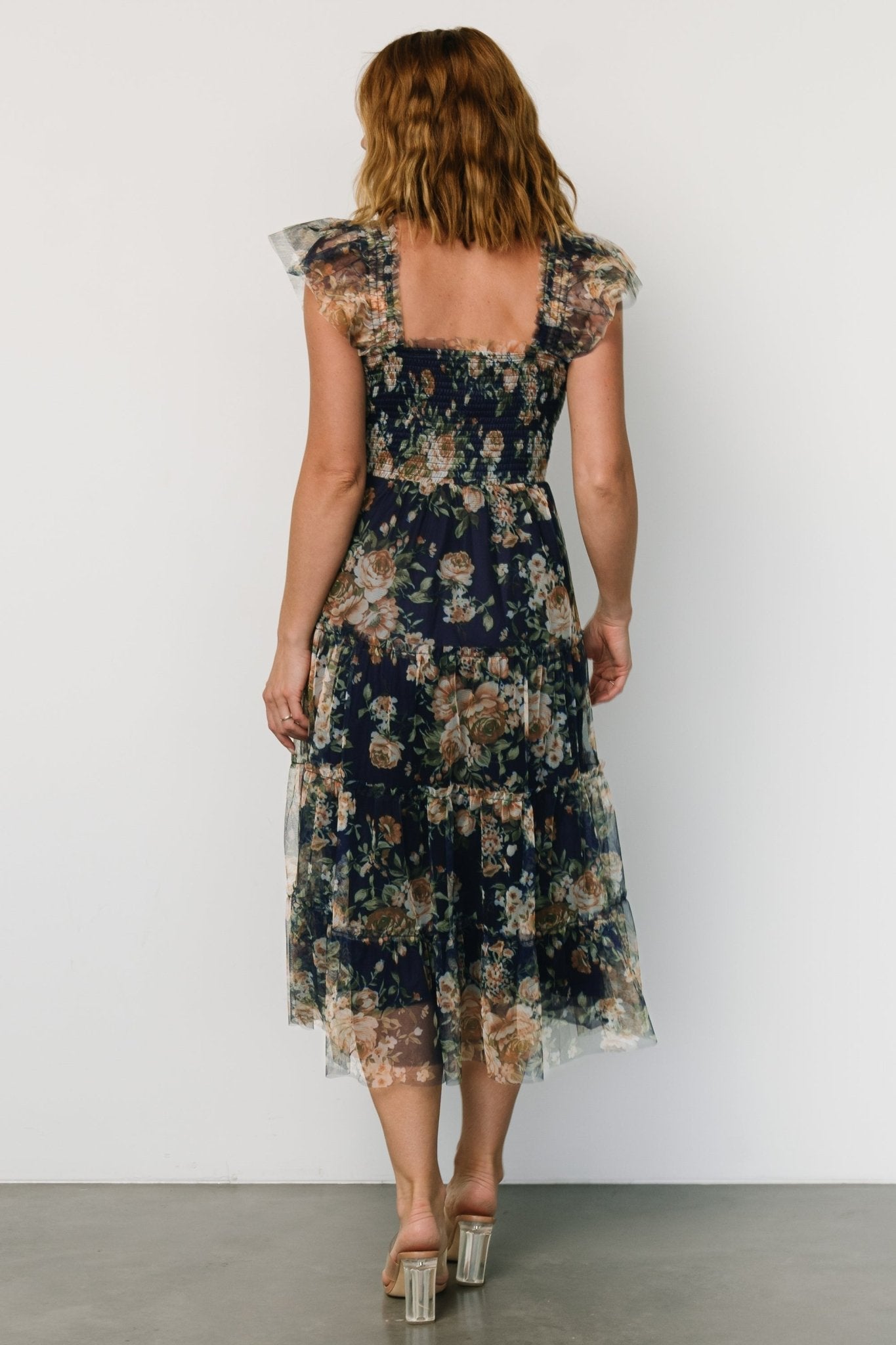 Clementine Tulle Midi Dress | Blue + Golden Floral