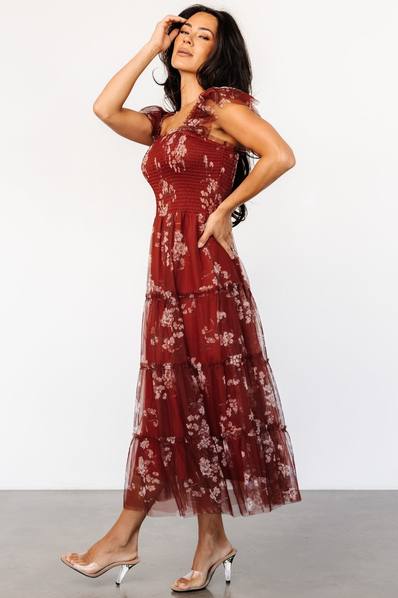 Clementine Tulle Midi Dress | Rust Floral