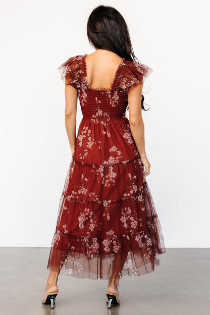 Clementine Tulle Midi Dress | Rust Floral
