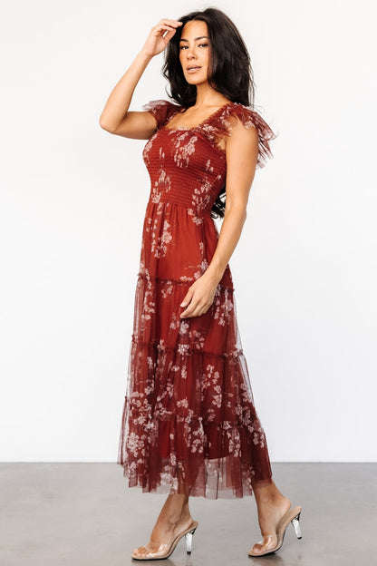 Clementine Tulle Midi Dress | Rust Floral