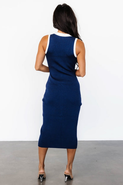 Coley Ribbed Button Dress | Navy + Off White