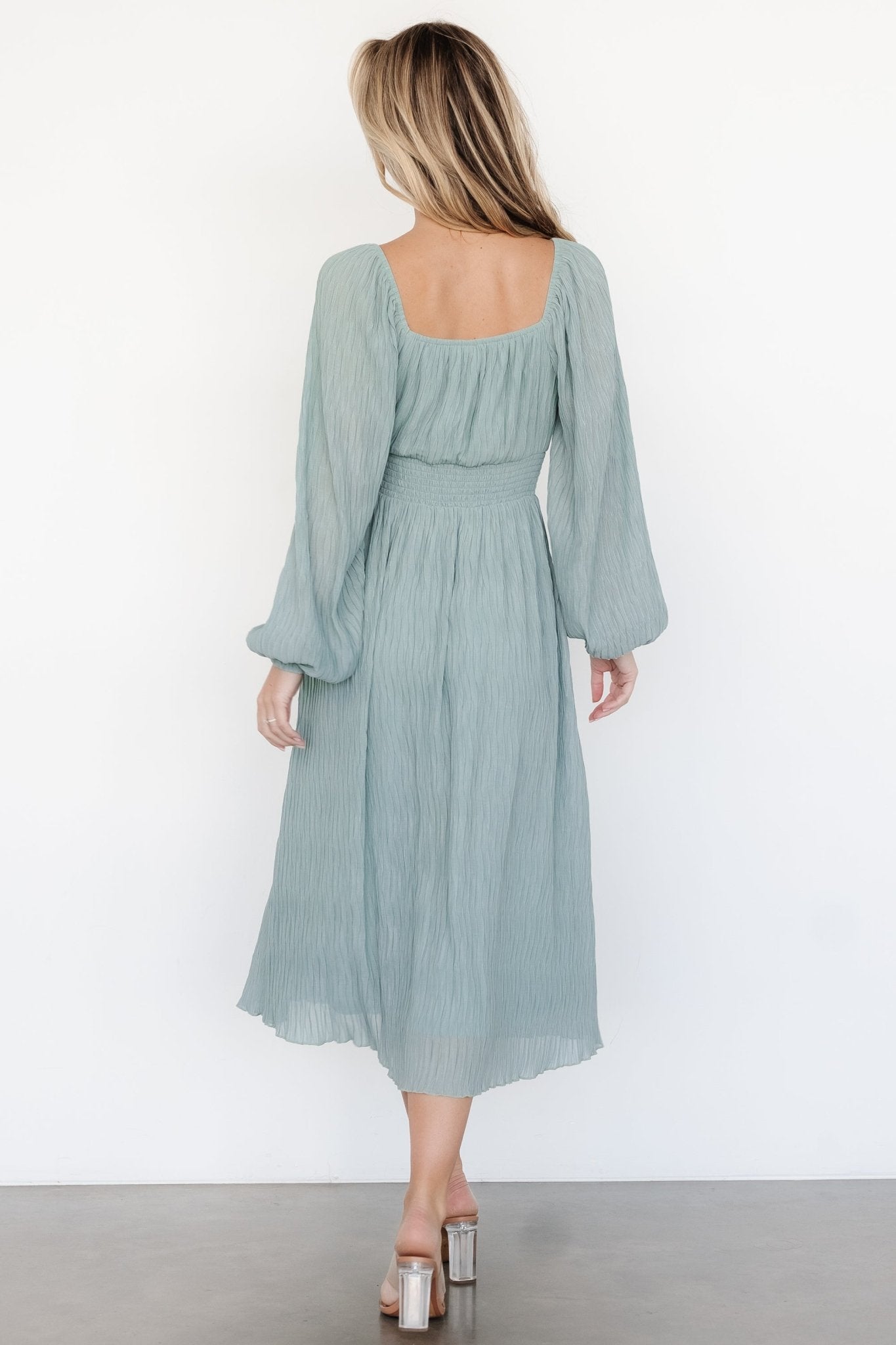 Dalton Pleated Midi Dress | Light Sage