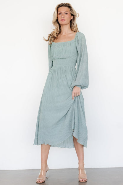 Dalton Pleated Midi Dress | Light Sage