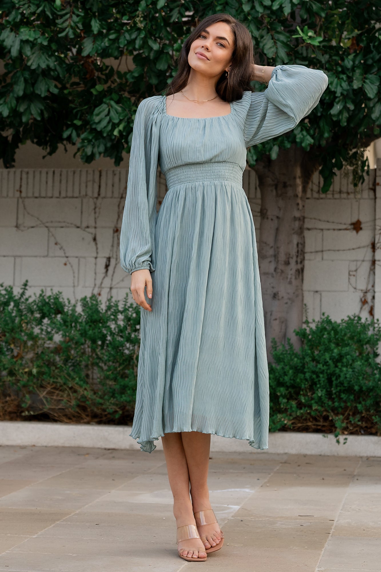 Dalton Pleated Midi Dress | Light Sage