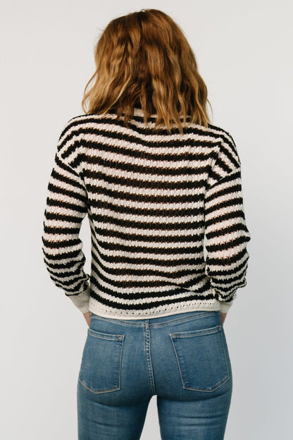 Dawn Open Knit Top | Black + Ivory