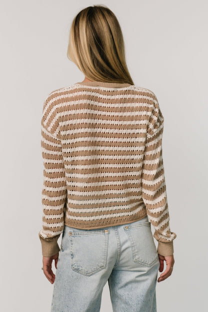Dawn Open Knit Top | Taupe + Ivory