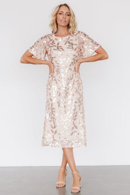 Deanna Sequin Midi Dress | Rose Gold