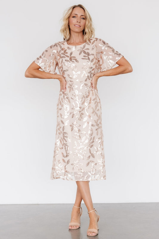Deanna Sequin Midi Dress | Rose Gold