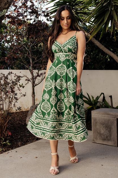 Delia Midi Dress | Green Print