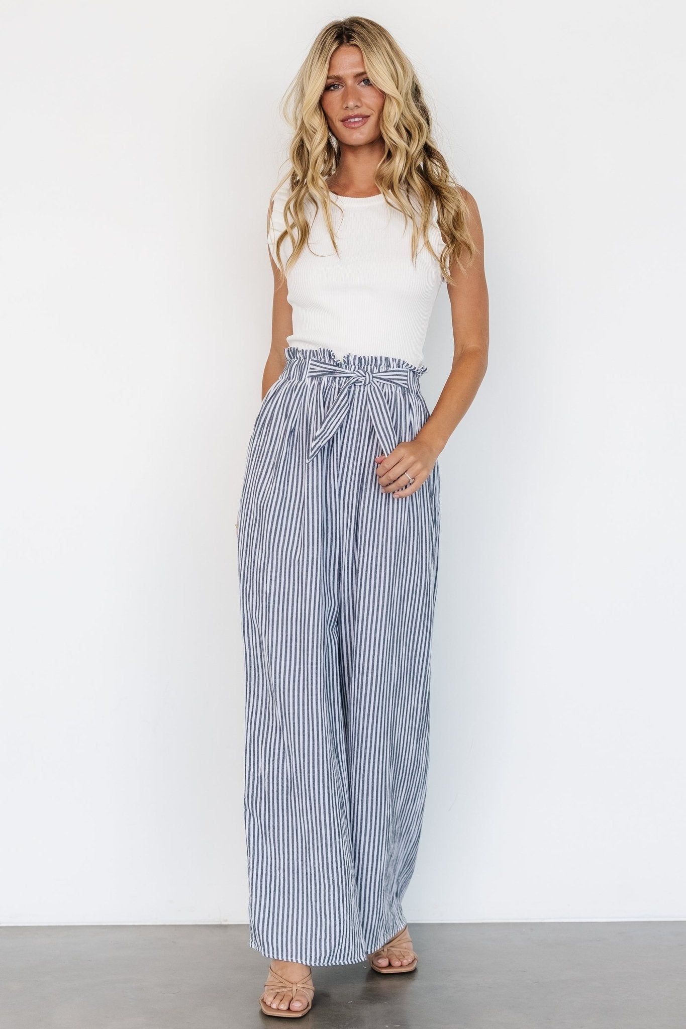 Delphi Wide Leg Pants | Navy Stripe