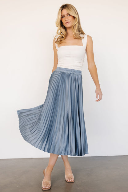 Demetria Pleated Midi Skirt | Steel Blue