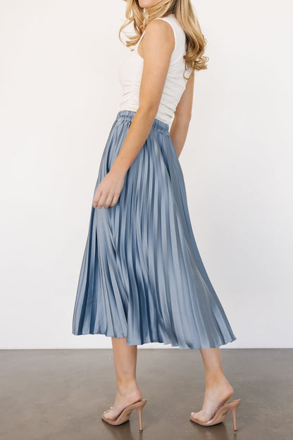 Demetria Pleated Midi Skirt | Steel Blue