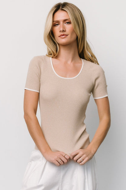 Dena Ribbed Top | Natural + Ivory