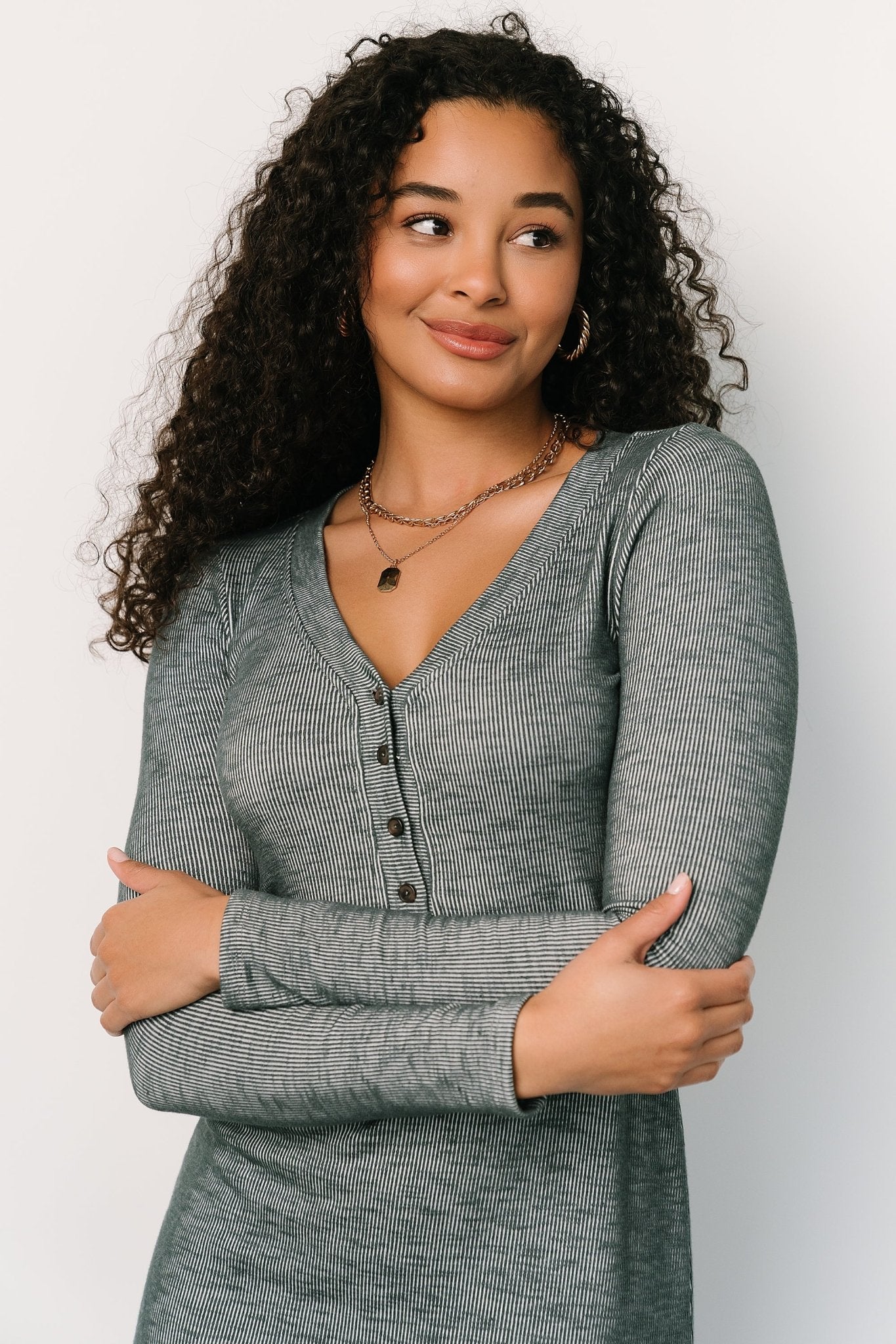 Denver Ribbed Midi Dress | Heathered Jade