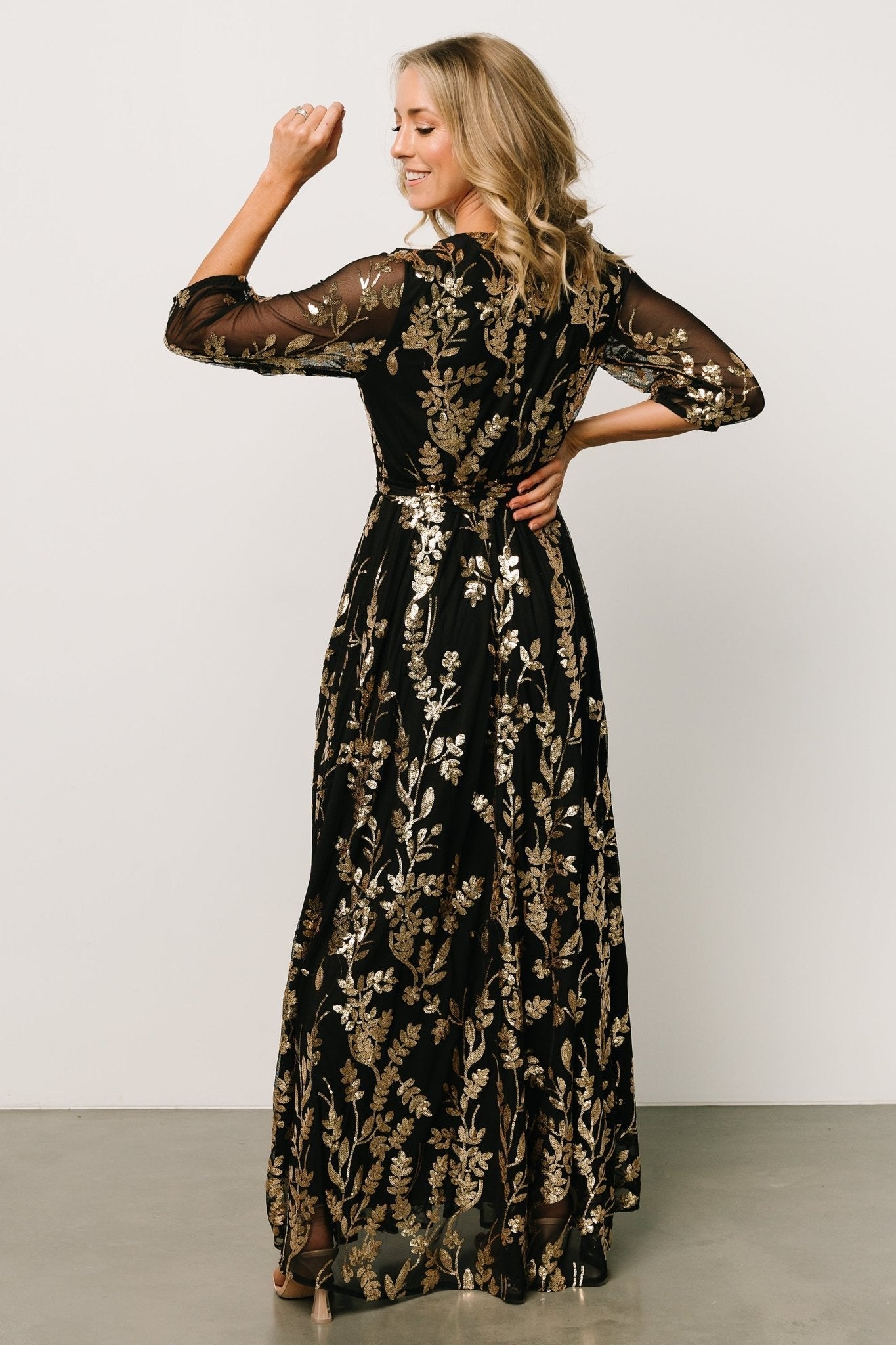 Destiny Sequin Maxi Dress | Black + Gold