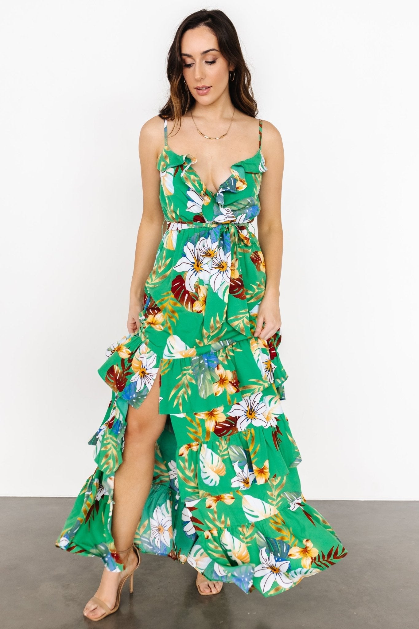 Dolores Ruffle Maxi Dress | Green Multi