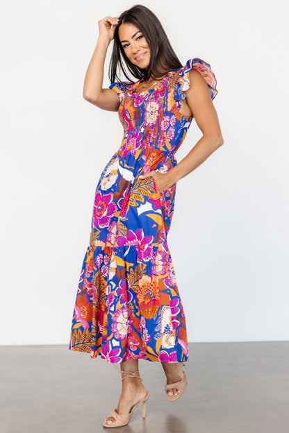 Dominique Midi Dress | Cobalt + Fuchsia Multi