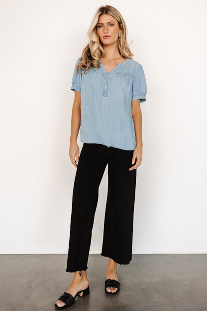 Dori Button Top | Washed Blue