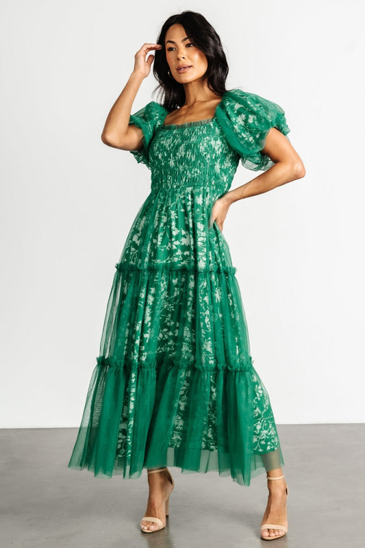 Doria Tulle Floral Maxi Dress | Green