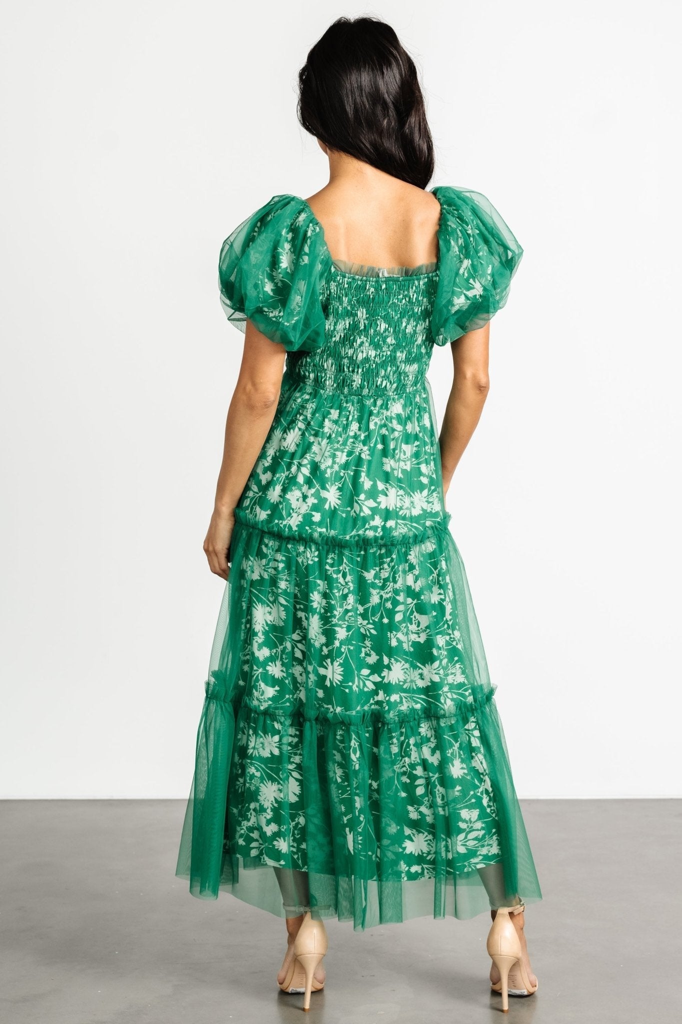 Doria Tulle Floral Maxi Dress | Green