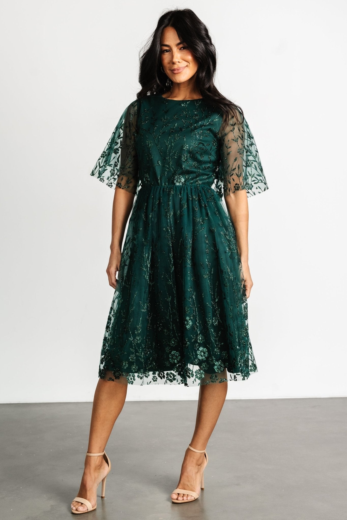 Duchess Tulle Dress | Dark Green Sparkle