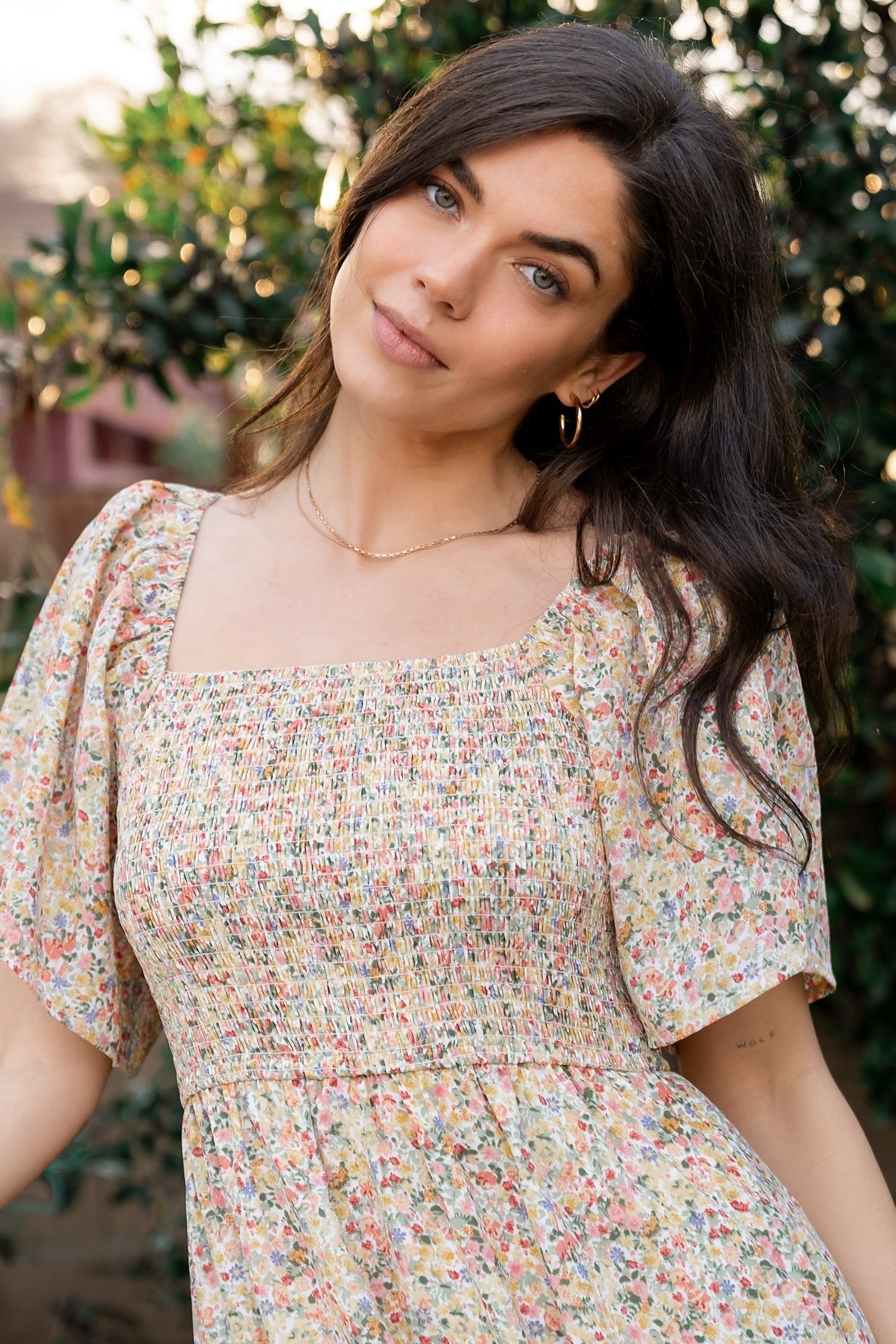 Ellory Smocked Midi Dress | Golden Multi Floral
