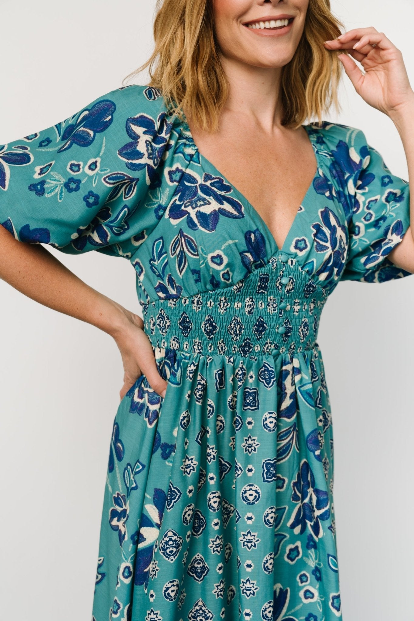 Elyse Midi Dress | Teal + Blue Multi