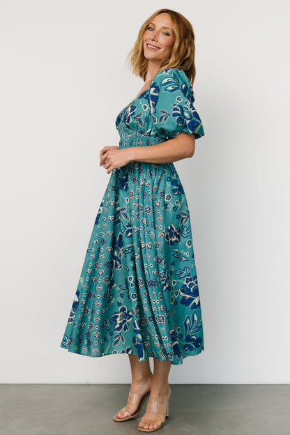 Elyse Midi Dress | Teal + Blue Multi