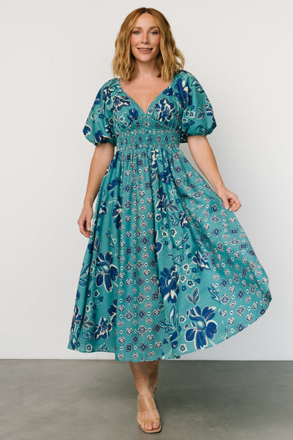 Elyse Midi Dress | Teal + Blue Multi