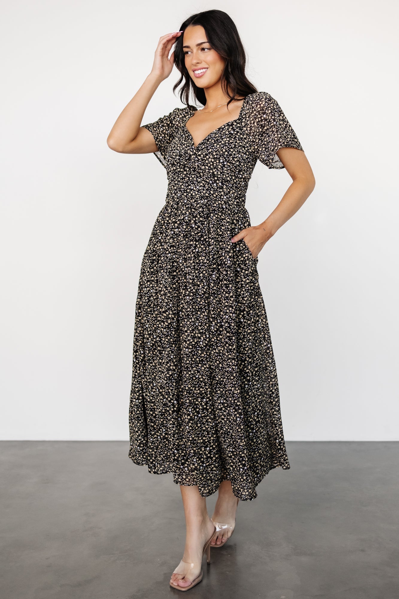 Emiliana Dress | Black + Gold Floral