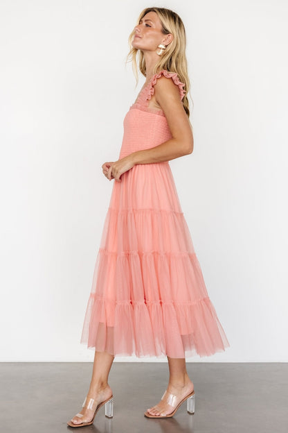 Emma Smocked Tulle Dress | Coral