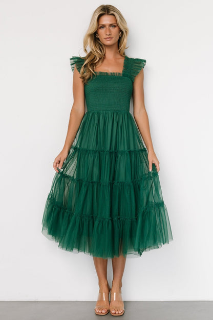 Emma Smocked Tulle Dress | Emerald