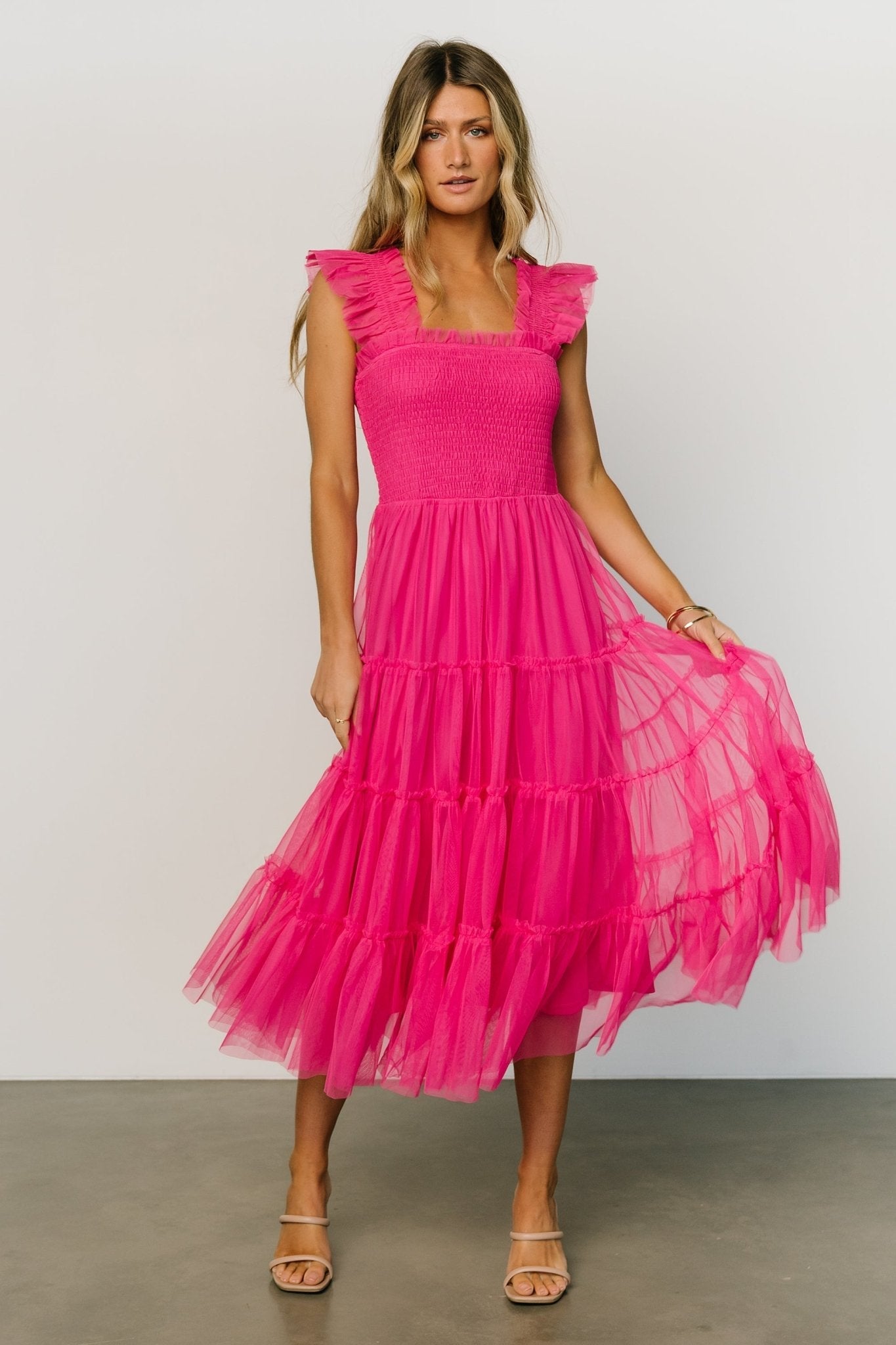 Emma Smocked Tulle Dress | Hot Pink