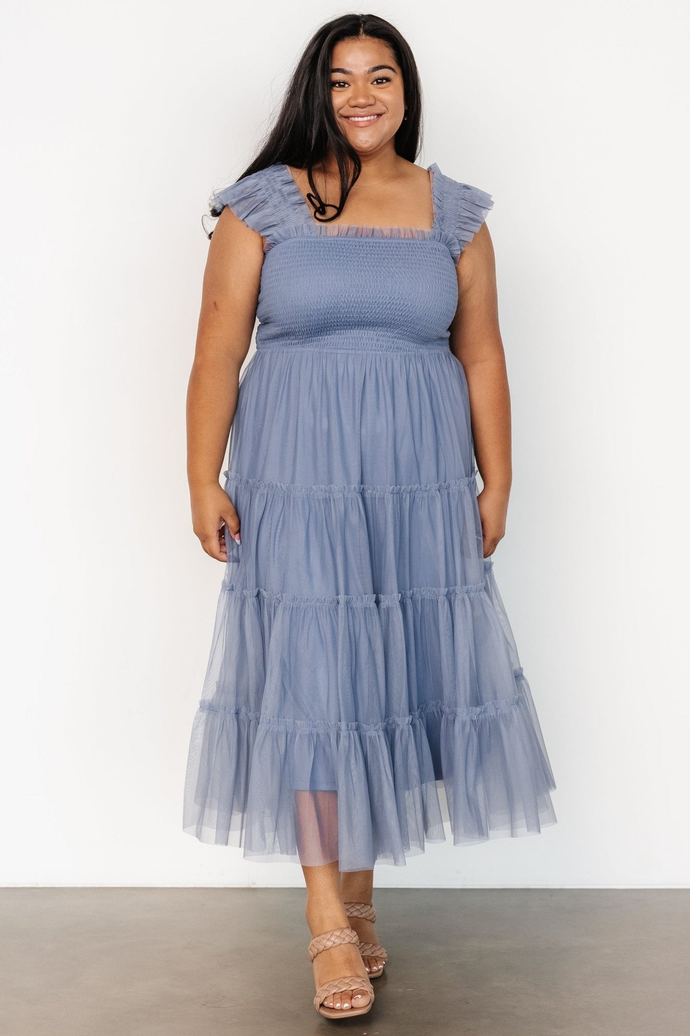 Emma Smocked Tulle Dress | Slate Blue